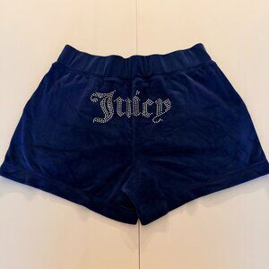 Juicy Couture Y2K Blue Velour Bling Rhinestone Spell Out Lounge Shorts Sz M